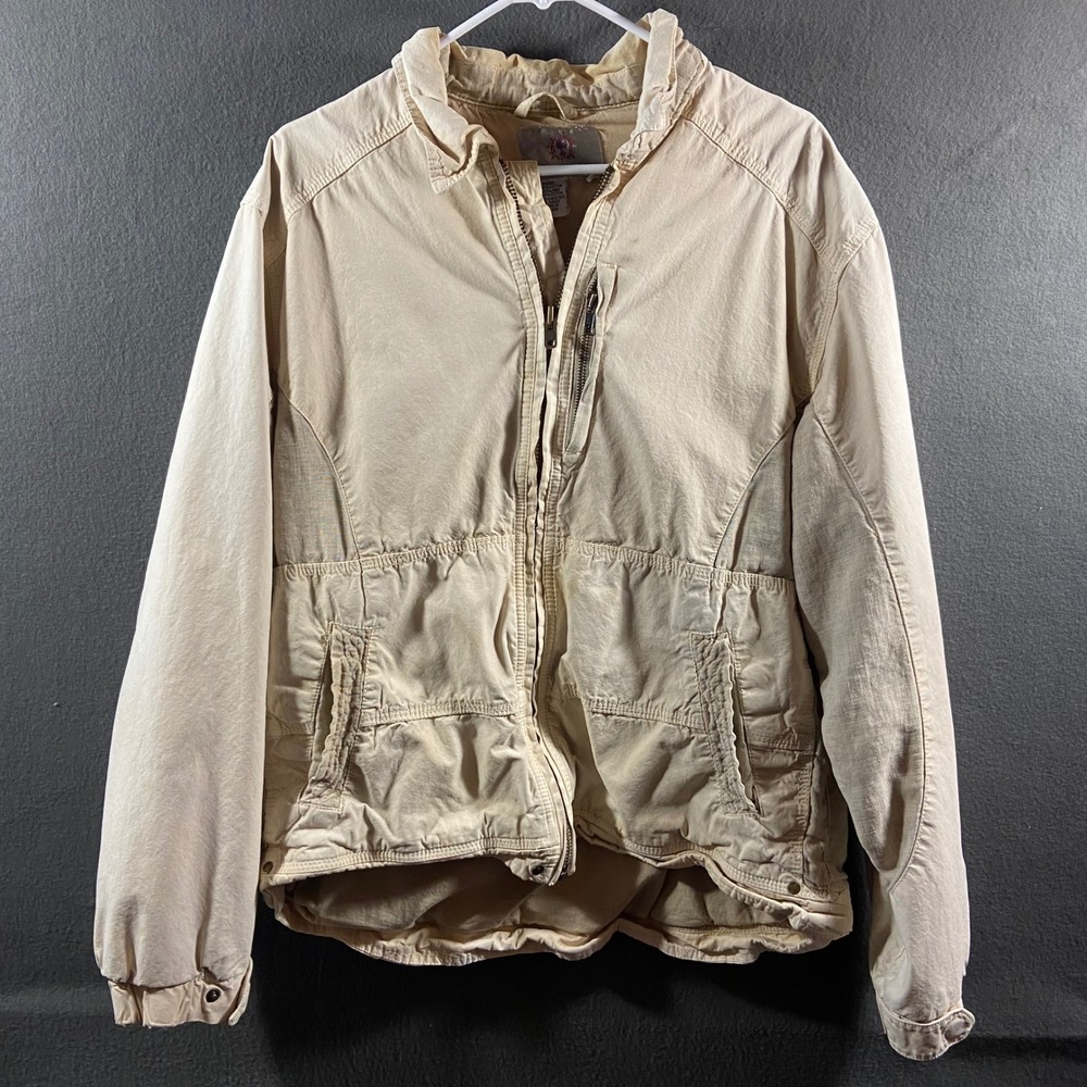 vtg Territory Ahead Jacket Cotton Linen Full Zip Tan Utility outdoor hiking